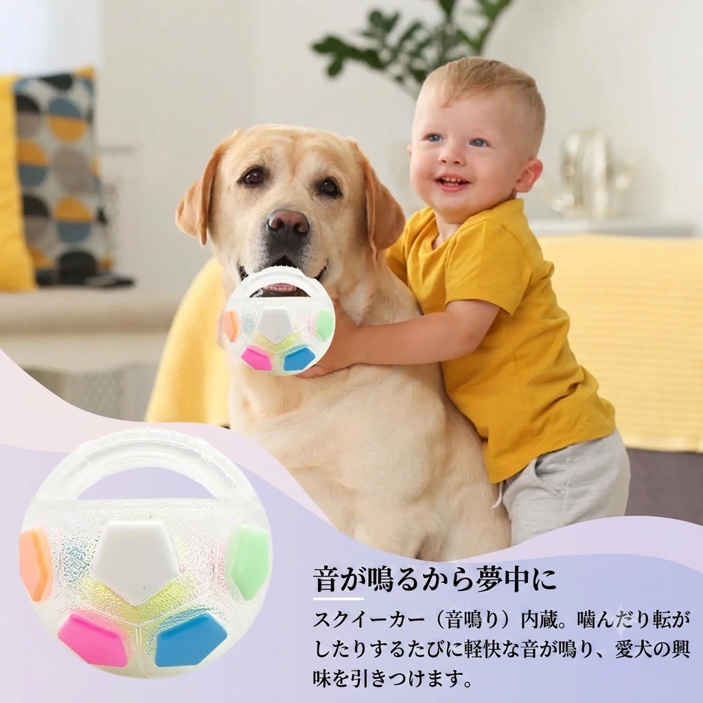 犬用おもちゃ サッカーボール ハンドル付き 音鳴り・水に浮くタイプ